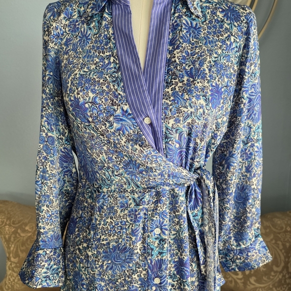 Sandro Purple and Blue Long Sleeve Wrap Sundress - Picture 2 of 7